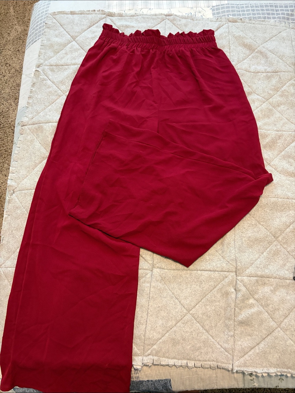 SHEIN women's Elastic Ruffle Waist Wide leg pant in Deep Red